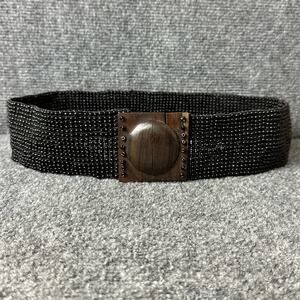 Beaded stretch belt wide tribal gypsy glass seed bead cinch fits waist 28”-31”